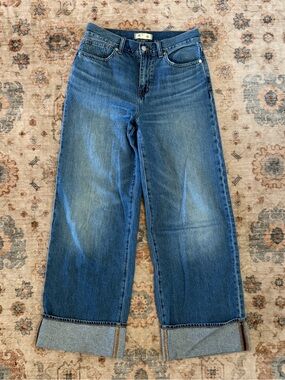 Madewell Blue Wide-Leg Cuffed Jeans